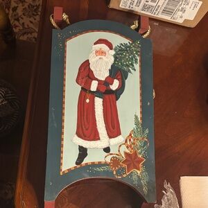 Hand Painted Santa Claus Wooden Sleigh for Christmas. 17in L
